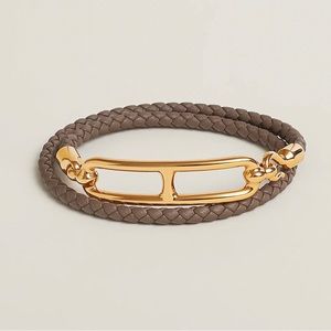 SOLD Hermes Roulis Double Tour Bracelet in Etoupe Cold Hardware Size T1/XS, NEW